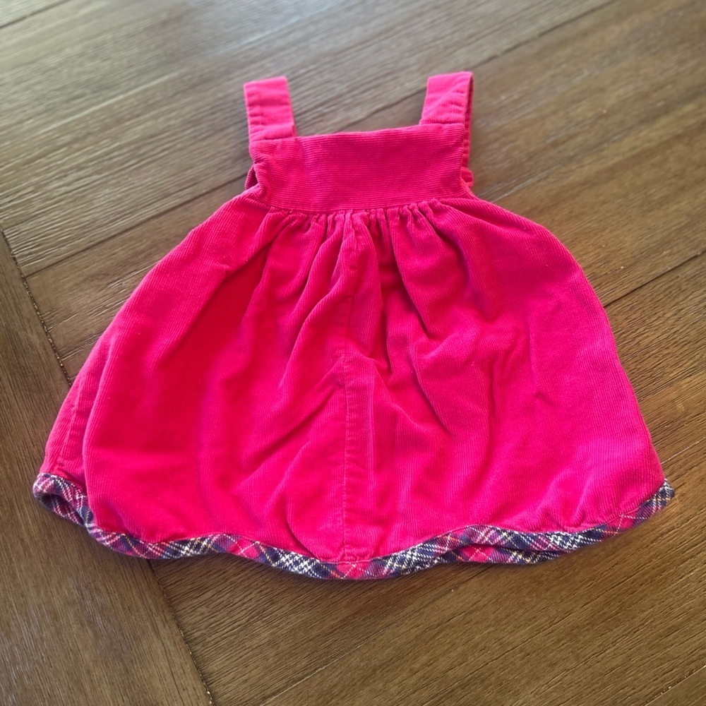Baby Pink Corduroy Apple Pinafore Dress 12 Months Fall Y2K - Picture 3 of 5